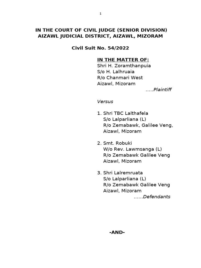 Plaintiff's Written Statement in Civil Suit | PDF | Affidavit | Public Law