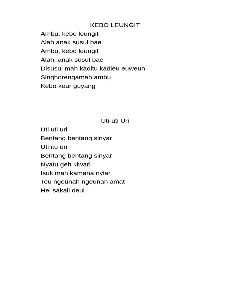 Lirik Lagu Sunda: Kebo Leungit | PDF | Puisi