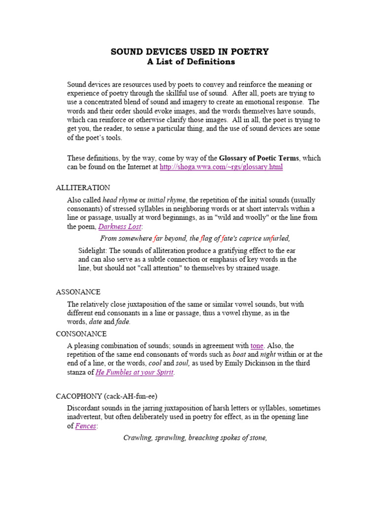 Sound Devices in Poetry Explained | PDF | Poetry | Rhyme