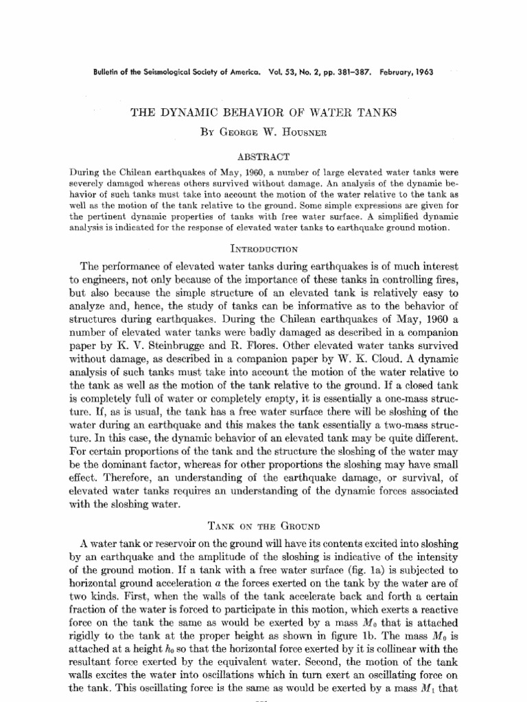 Dynamic Behavior of Water Tanks | PDF | Physics | Applied And ...