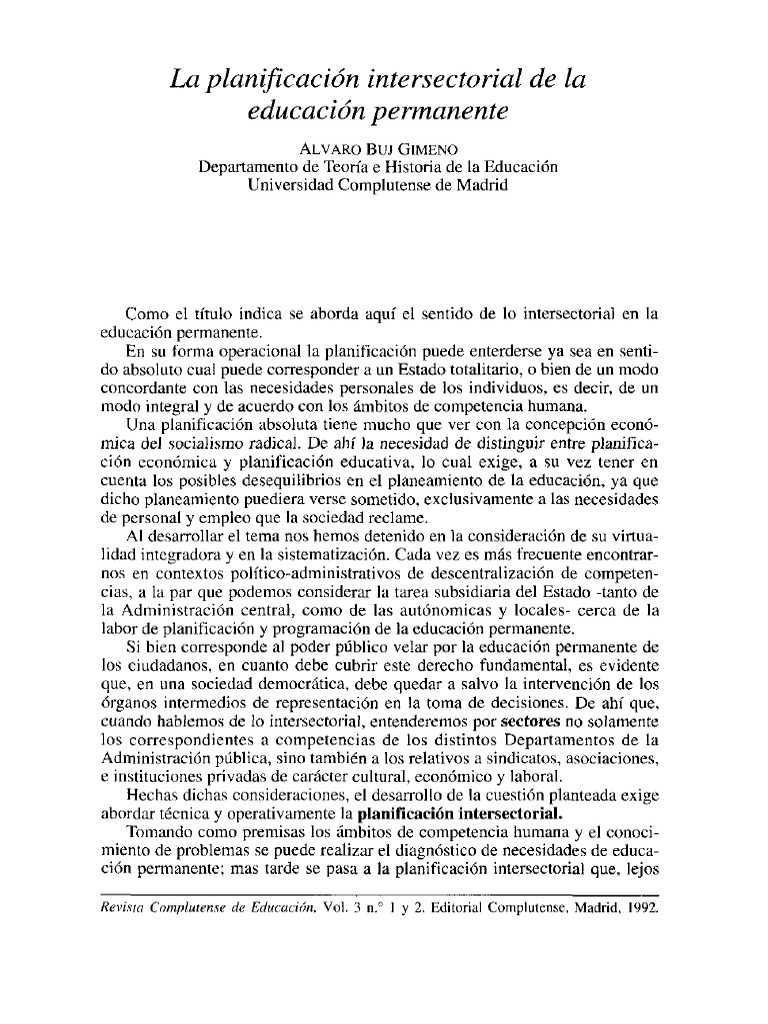 Planificacion Intersectorial para Educacion Permanente | PDF ...