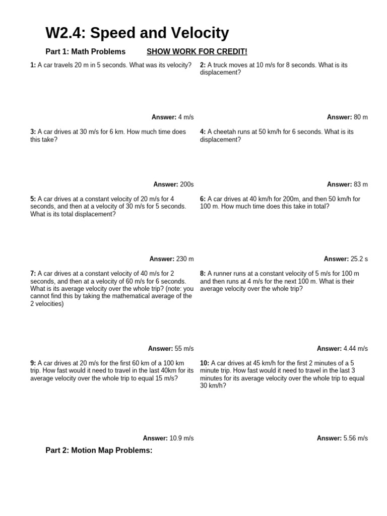 Speed and Velocity Worksheet | PDF | Speed | Velocity
