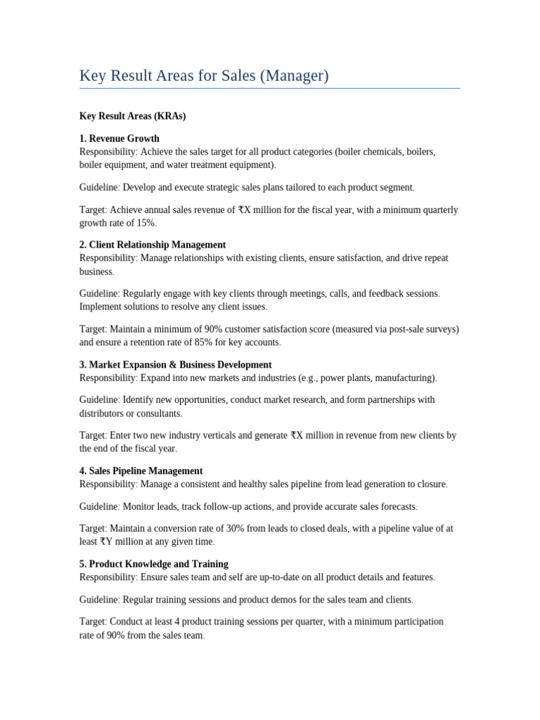 Sales Manager Kpis And Kras Pdf Performance Indicator Employee