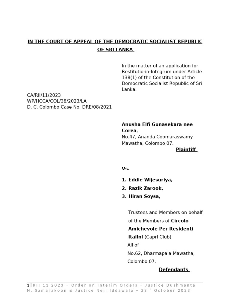 RII 11 2023 Order (AutoRecovered) 1 | PDF | Appeal | Appellate Court
