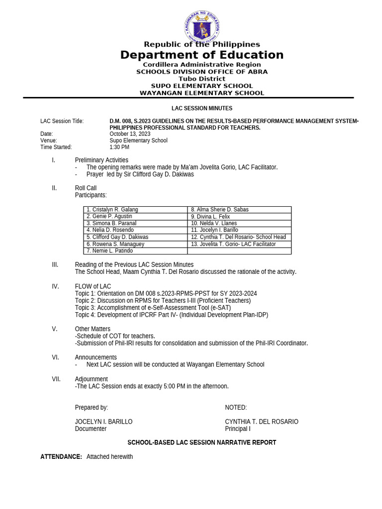 LAC Session on RPMS-PPST 2023-2024 | PDF