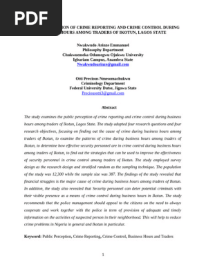 Public Perception of Crime Reporting and Crime Control During Business Hours Among Traders of Ikotun