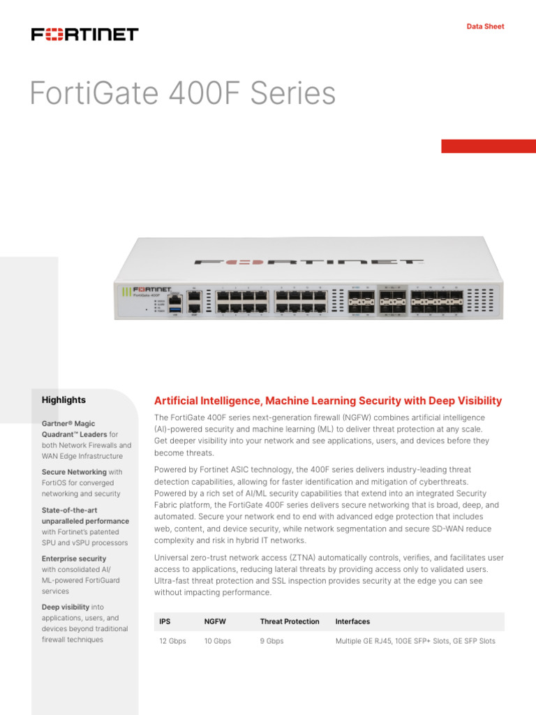 FortiGate 400F Datasheet | PDF | Security | Computer Security