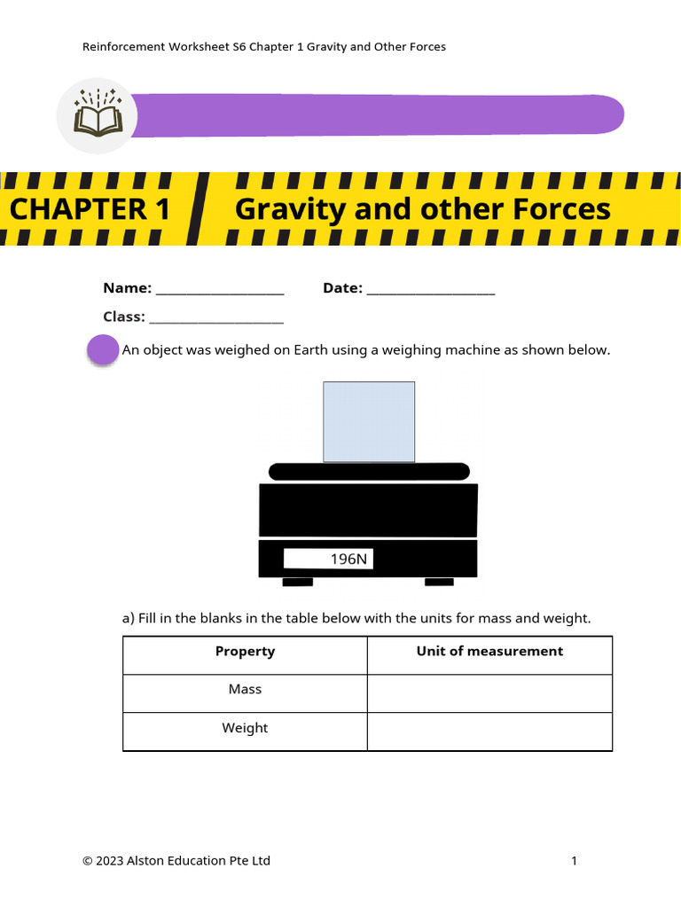 Grade 6 Mass and Weight Worksheet | PDF | Weight | Solar System