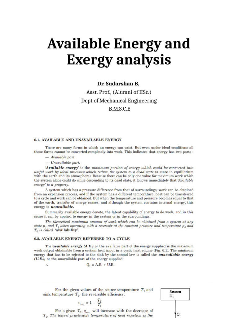 Exergy and Available Energy Analysis | PDF