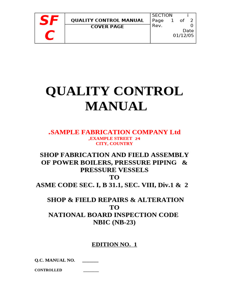 Quality Control Manual for Fabrication | PDF