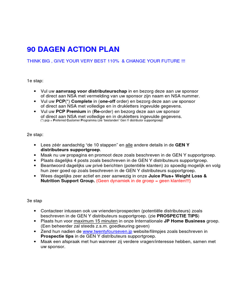 90 Dagen Action Plan | PDF