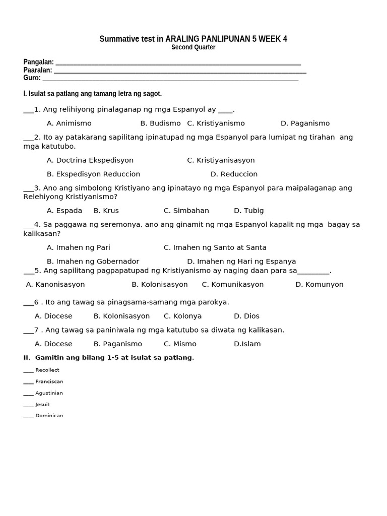 q2 Summative Test in AP 5 W4 | PDF