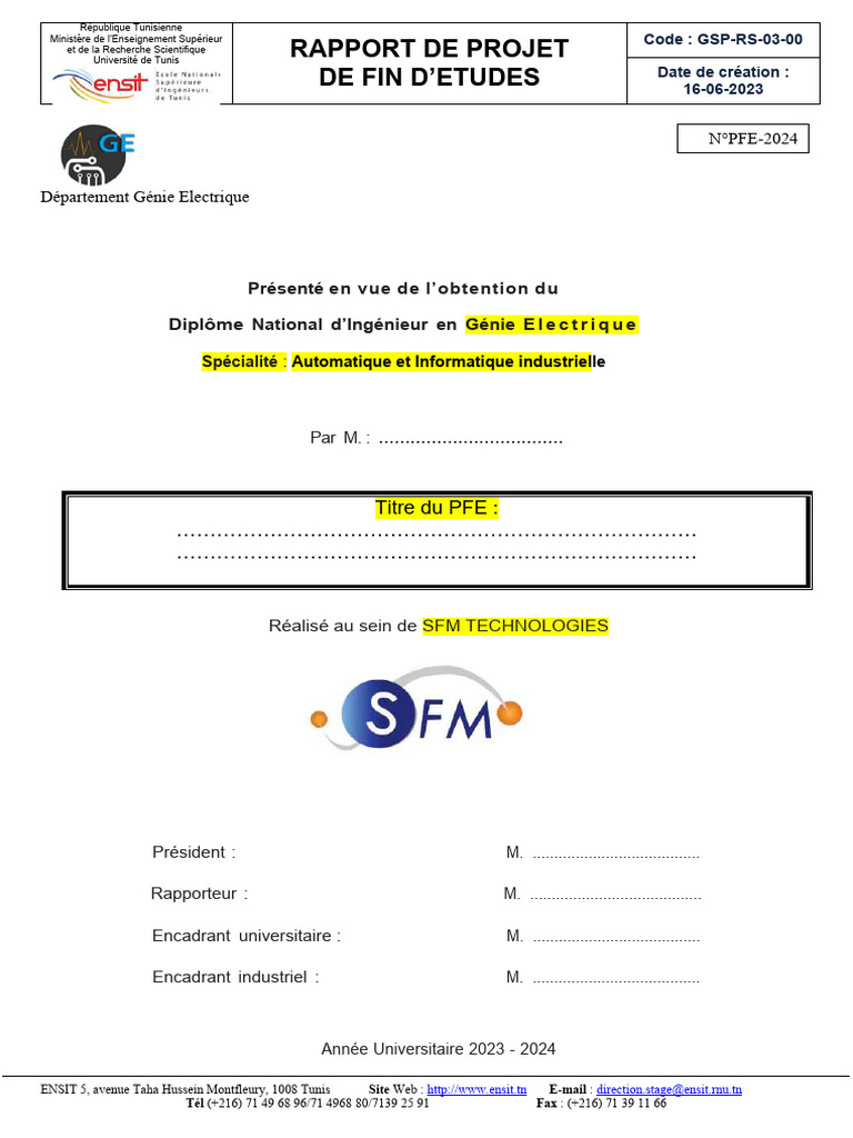 Rapport de Projet de Fin d'Études 2024 | PDF