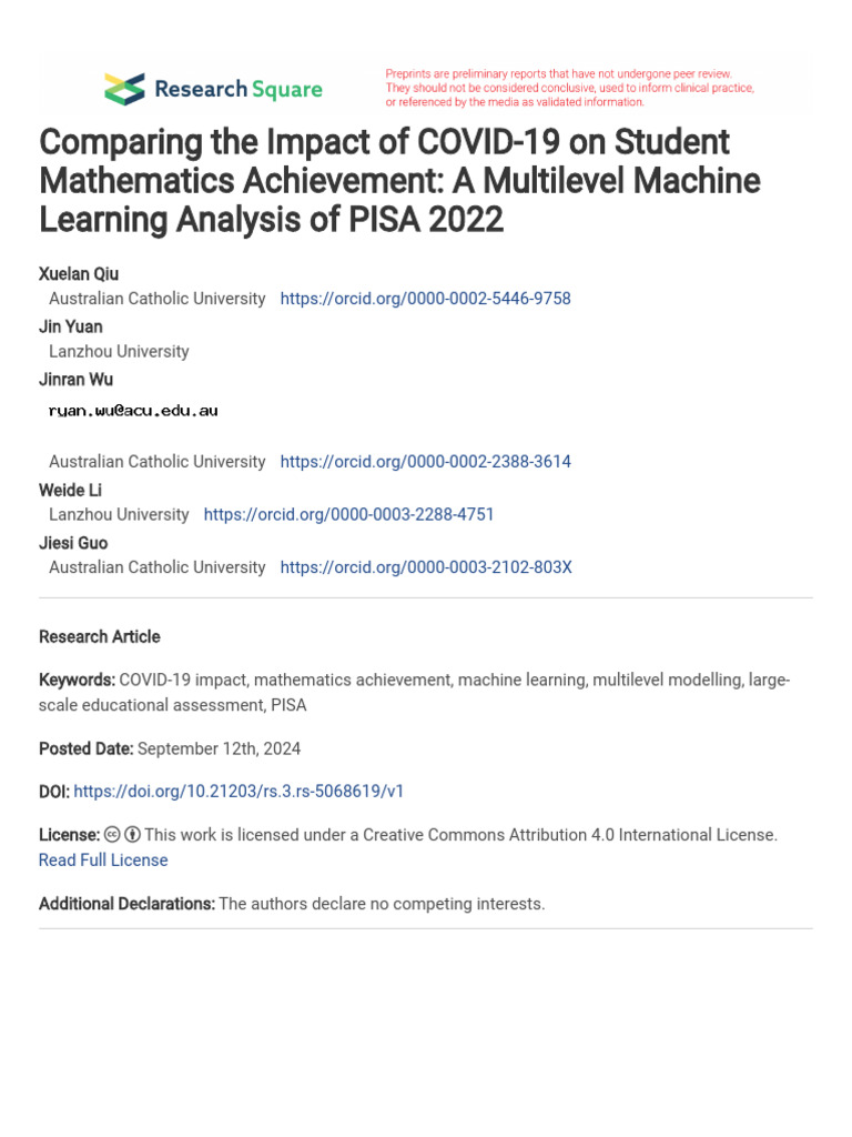 Comparing The Impact of Covid 19 On Student Mathematics Achievement A ...
