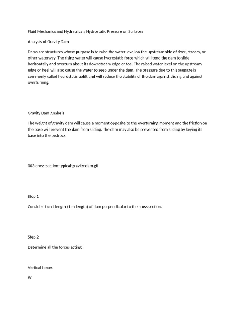 Hydrostatic Pressure in Gravity Dam Analysis | PDF | Dam | Force