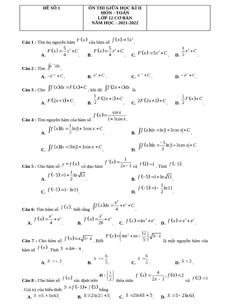 De On So 1 - 2021-2022-HS | PDF