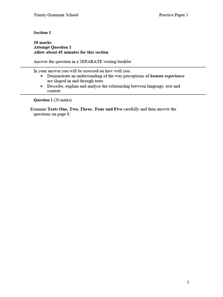 Trinity grammar 2019 english trial paper 1 practice paper 1 pdf