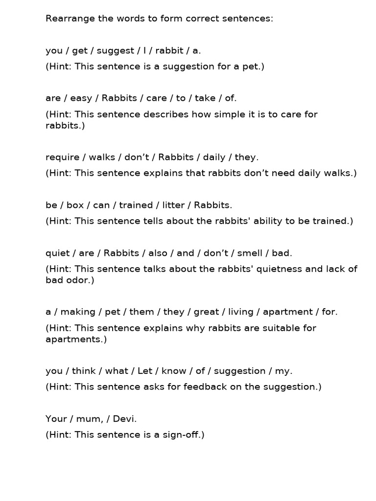 Rearrange The Words To Form Correct Sentences | PDF | Language Arts ...