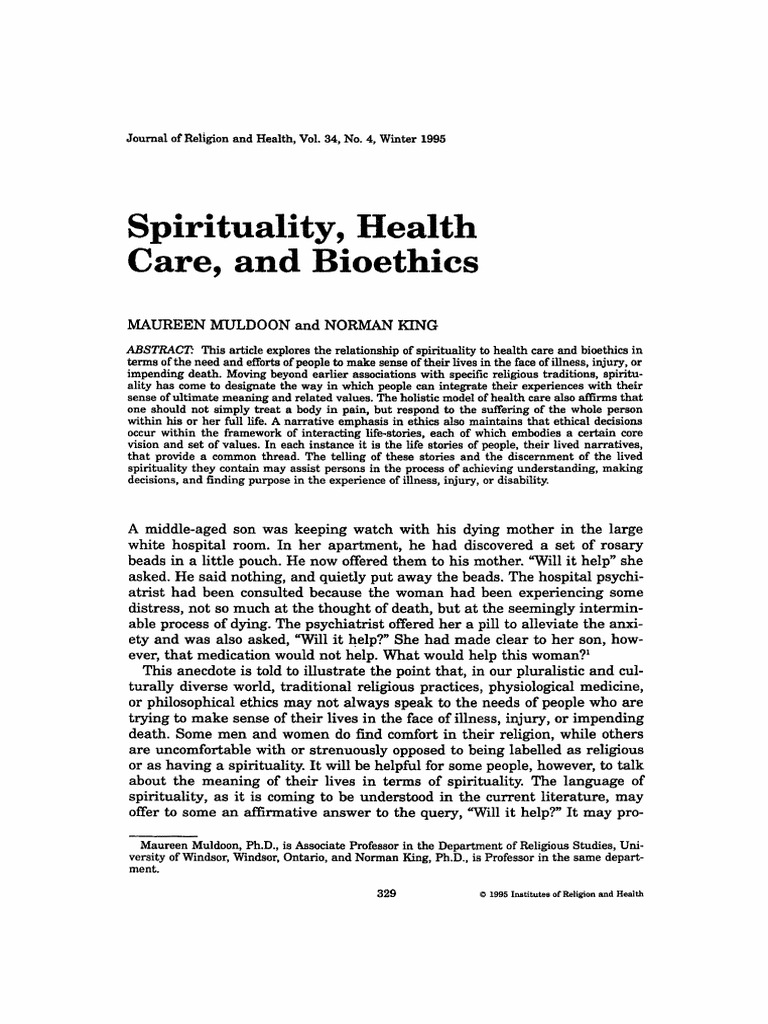 Spirituality's Role in Health Care Ethics | PDF | Spirituality | Bioethics