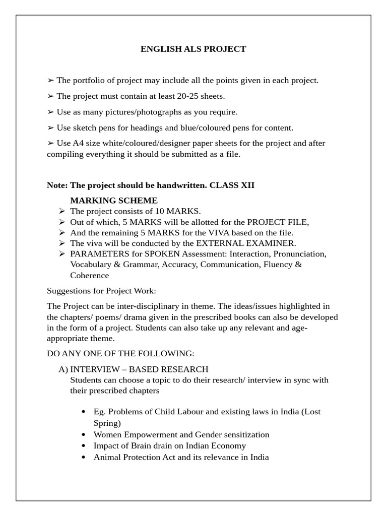 Class XII English Project Guidelines | PDF | Gratitude | Artificial ...