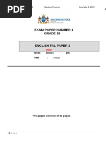 EFAL GR 10 Paper 2 2022 Gauteng