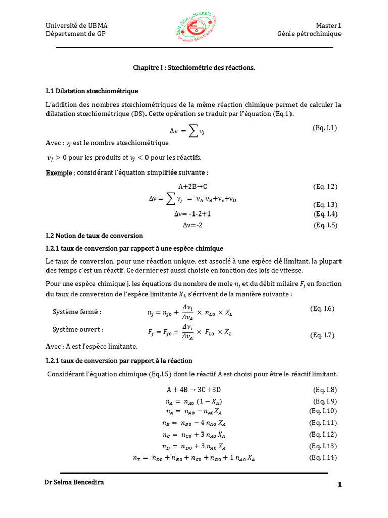 Stœchiométrie et Taux de Conversion en Chimie PDF Stœchiométrie — free download