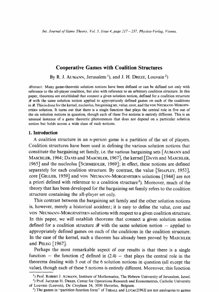 Cooperative Games With Coalition Structures | PDF | Game Theory | Logic