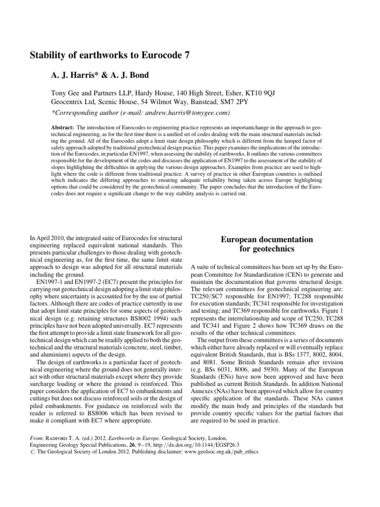 Harris Bond 2012 Stability of Earthworks To Eurocode 7 | PDF ...