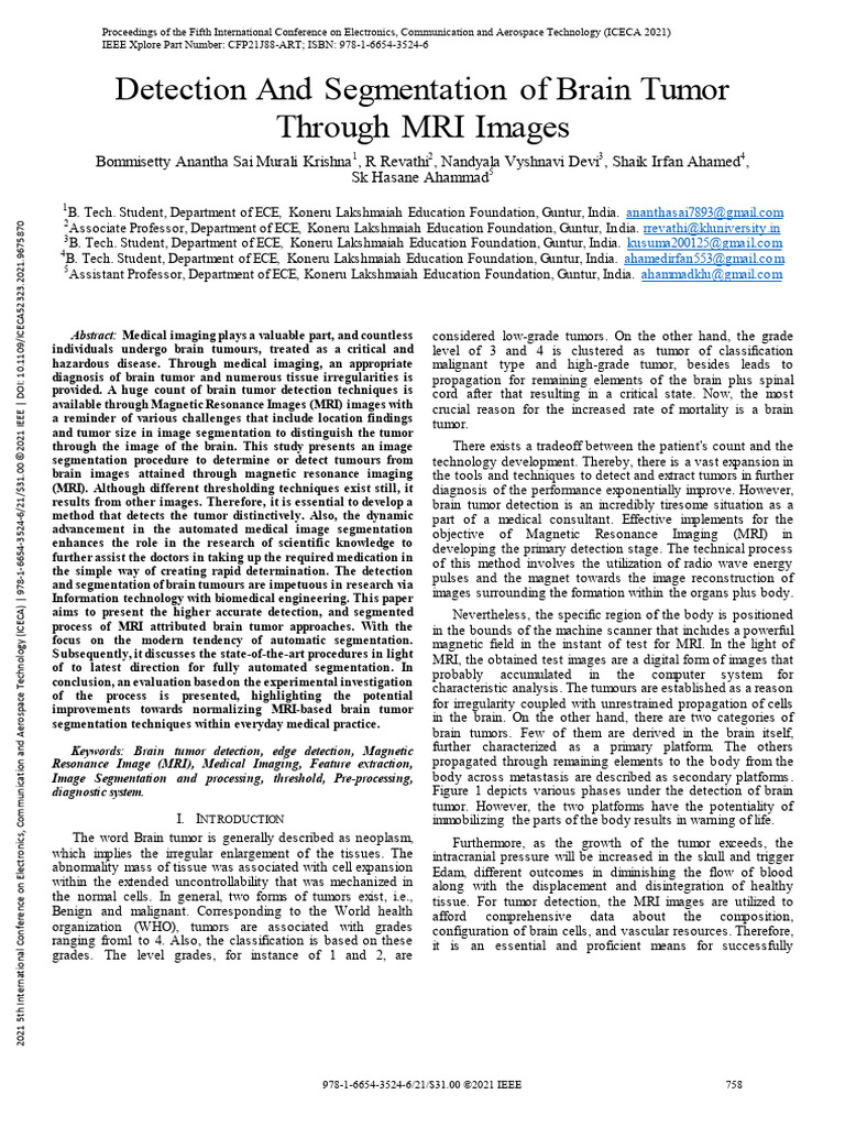 Detection and Segmentation of Brain Tumor Through MRI Images | PDF ...