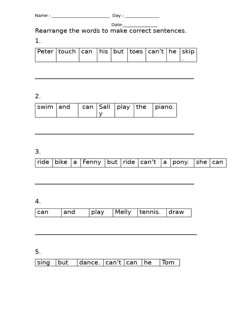 Year 2 Instructions Examples