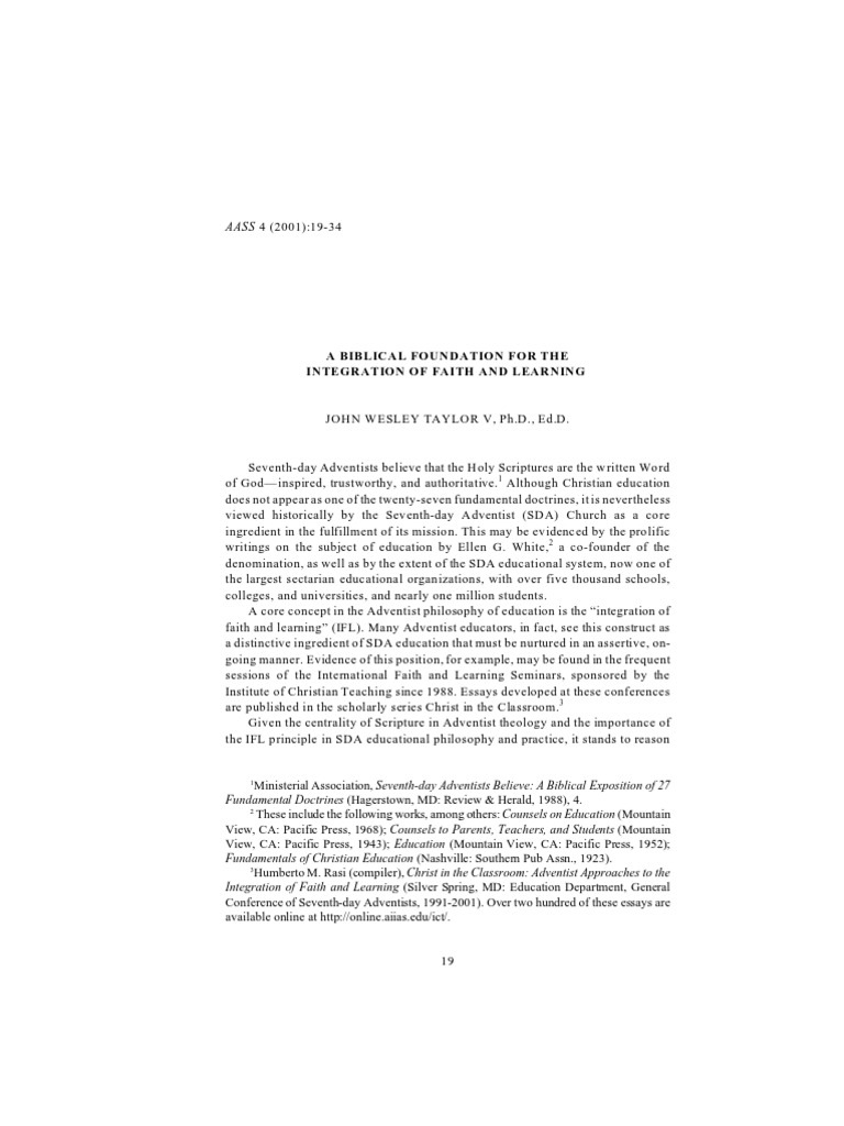 AASS 4 (2001) :19-34: A Biblical Foundation For The Integration of ...