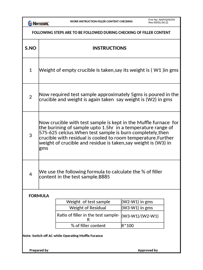 Filler Content Checking Work Instruction | PDF | Science & Mathematics
