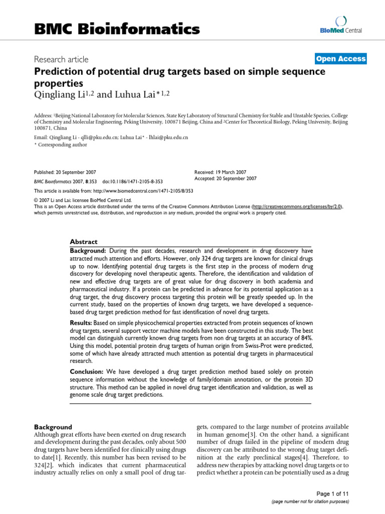 Prediction of Drug Target Based On Sequence | PDF | Receiver Operating ...