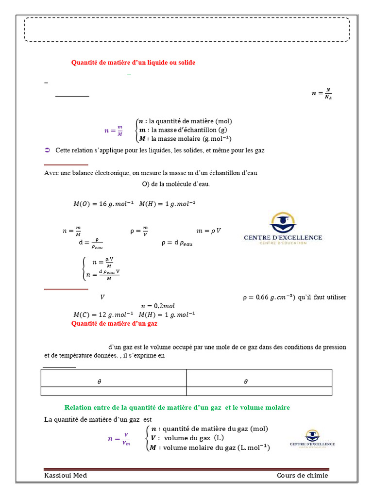 Quantité de matière en chimie : concepts clés | PDF | Pression | Gaz