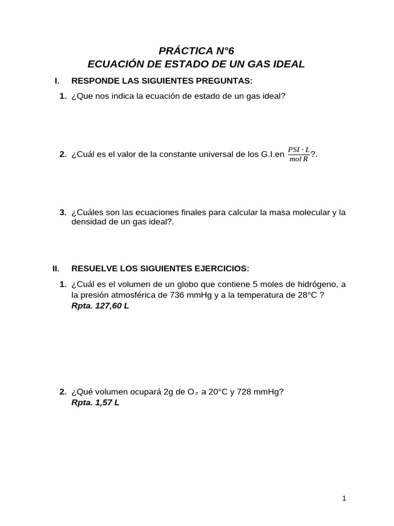Práctica N°9 Ecuación de Estado de Un Gas Ideal | PDF | Tecnología ...