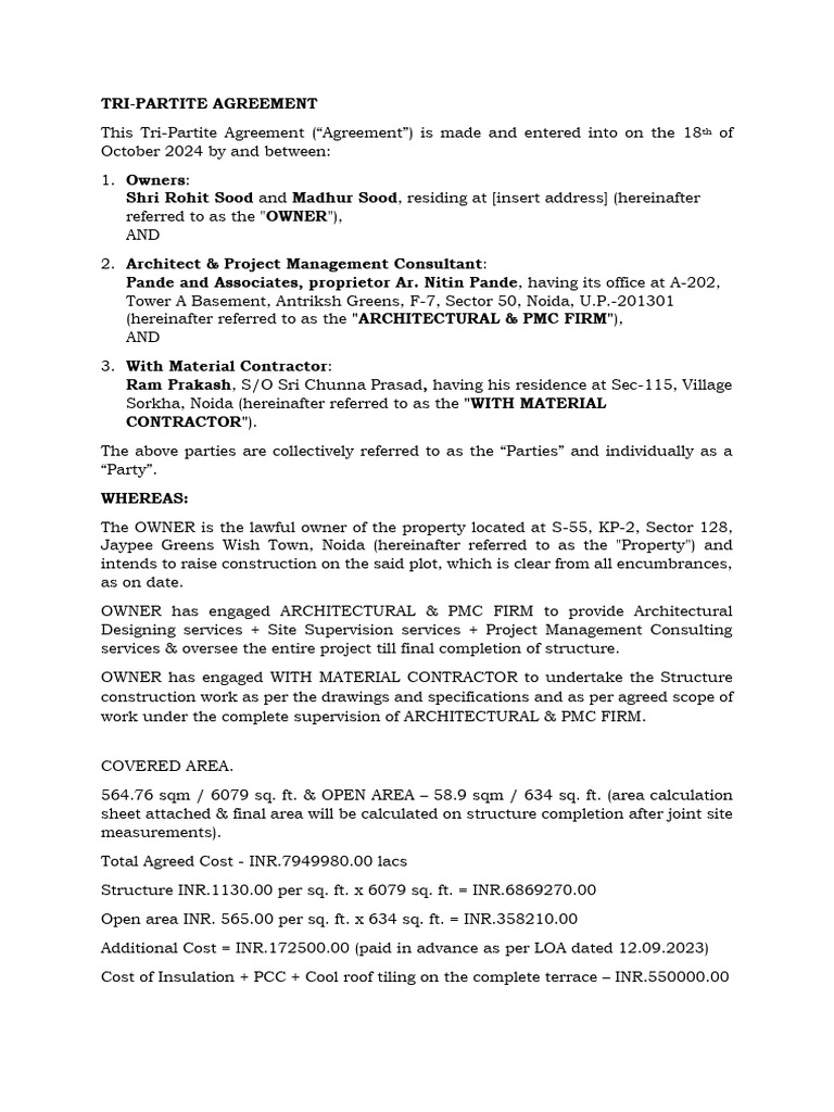 S55 Mr. Sood - TRI-PARTITE AGREEMENT | PDF | Concrete | Mortar (Masonry)