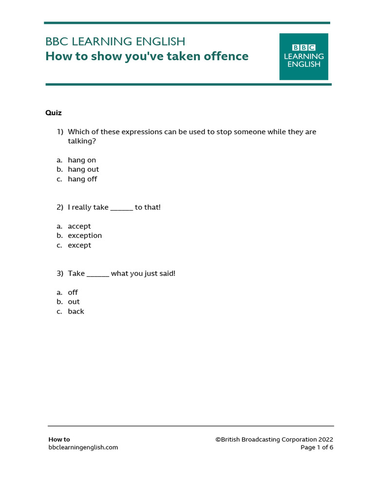 How To Take Offence Worksheet | PDF | Social Science | Language Arts ...