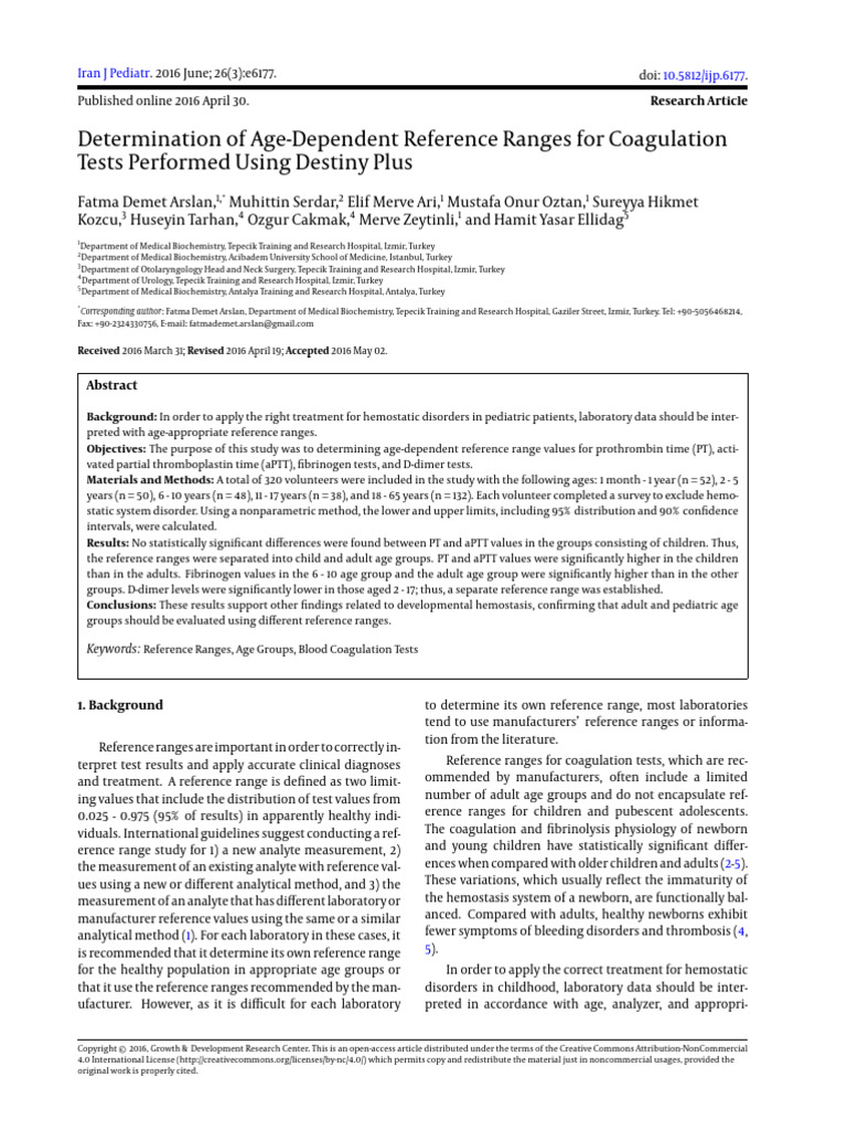 Coagulation Profile Reference Range