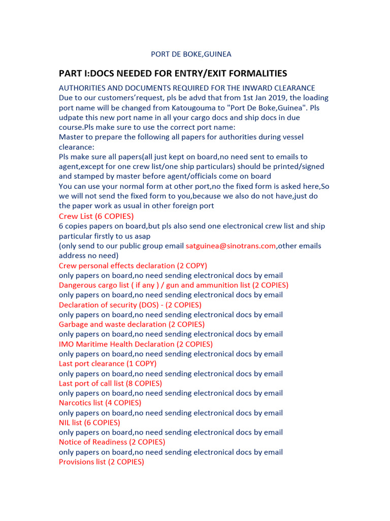 Boke Port Entry Requirements Guide | PDF | Ships | Port