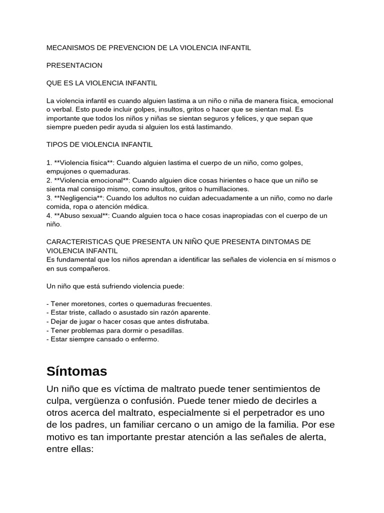 Prevención de la Violencia Infantil | PDF | Abuso infantil | Violencia