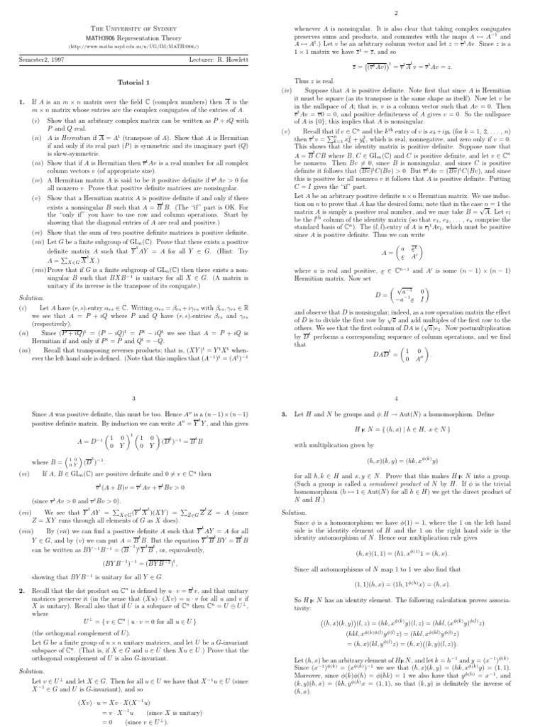 The University of Sydney: MATH3906 | PDF | Matrix (Mathematics ...
