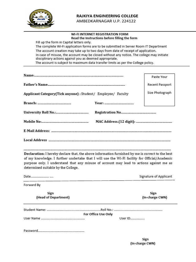 wifi-application-form | PDF | Wi Fi | Telecommunications
