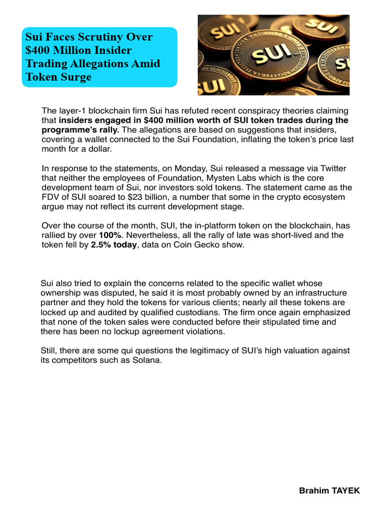 Sui Denies $400M Insider Trading Claims | PDF | Business