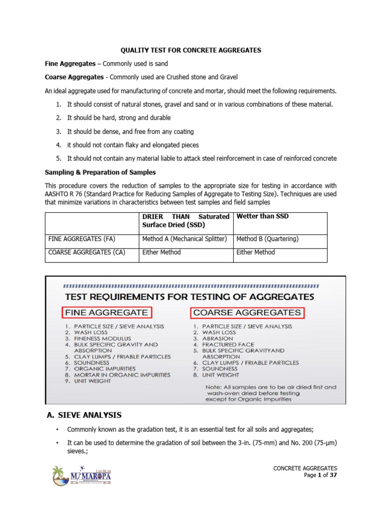 Quality Test For Concrete Aggregates | PDF | Concrete | Construction ...
