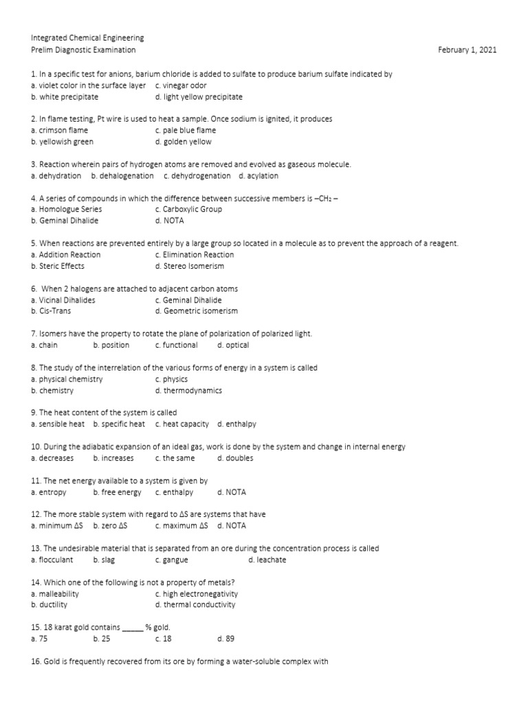 Integrated Chemical Engineering Exam Review | PDF | Hydrochloric Acid ...