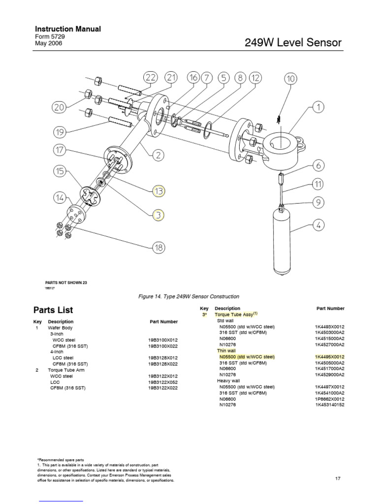 249W Level Sensor Manual & Parts List | PDF | Screw