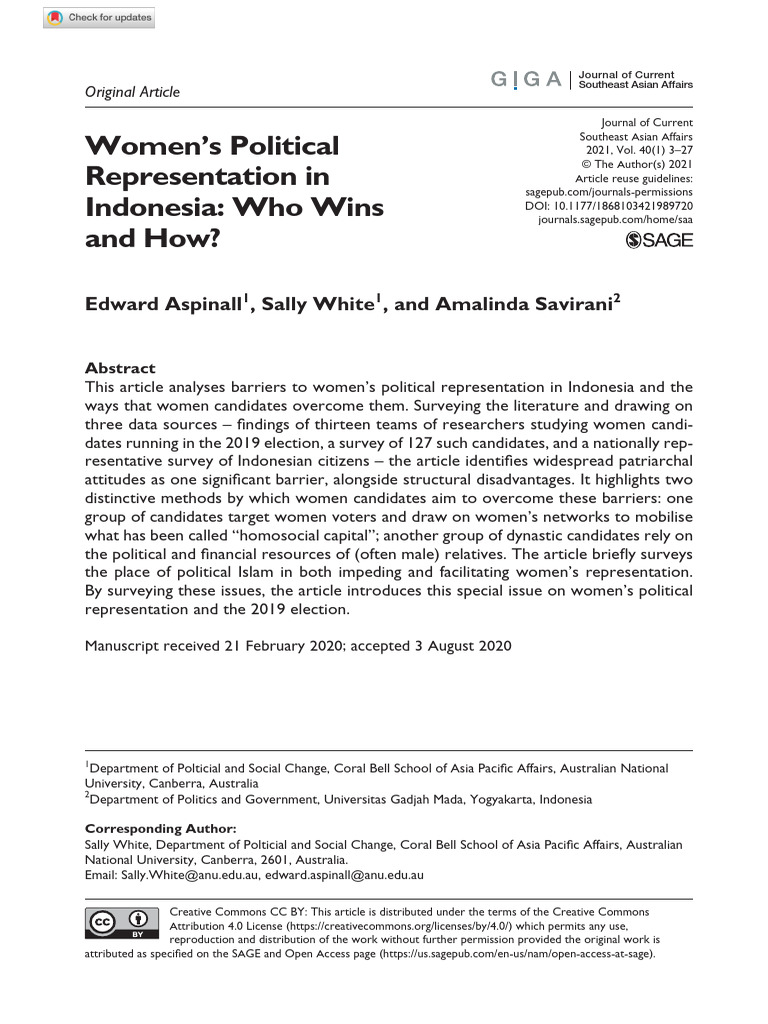 Aspinall Et Al 2021 Women S Political Representation in Indonesia Who ...