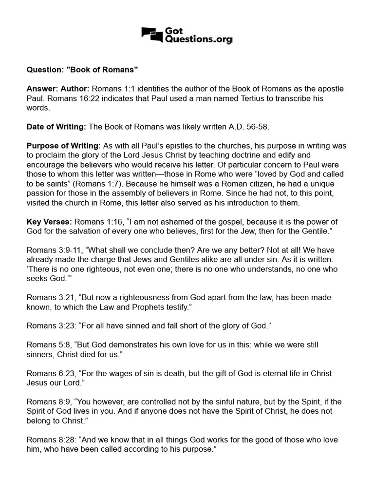 Authorship and Purpose of Romans | PDF | Epistle To The Romans | Paul ...