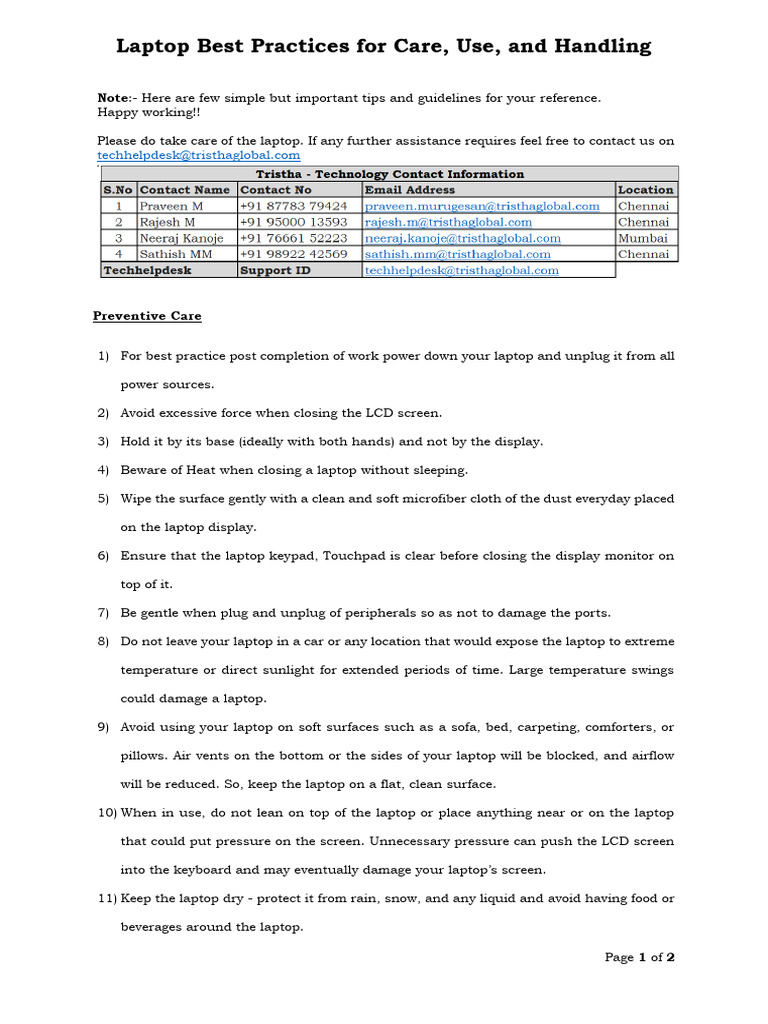 Laptop Best Practices For Care, Use, and Handling | PDF | Laptop ...