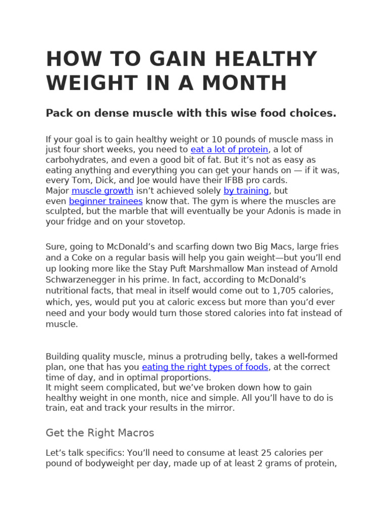 How To Gain Healthy Weight in A Month | PDF | Fat | Proteins